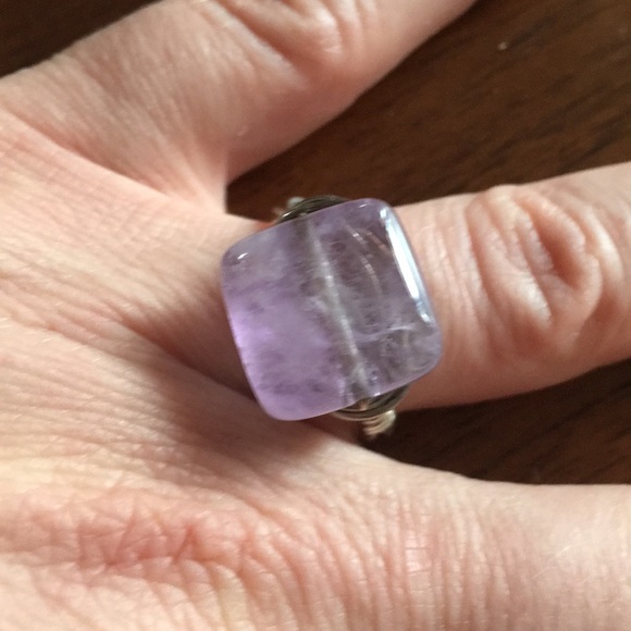 Silver wire wrapped pink Seaglass rose quartz ring - Picture 3 of 4